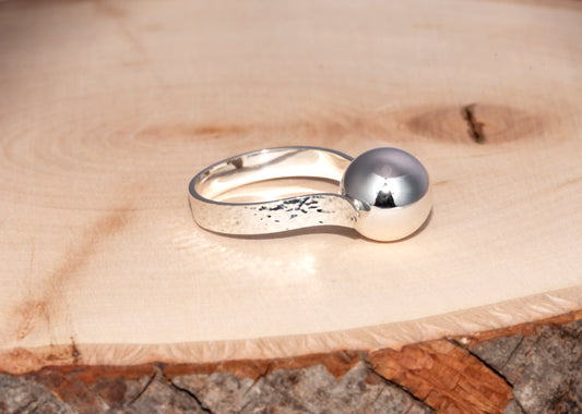 Sterling Silver Ball Ring With Textured Shank