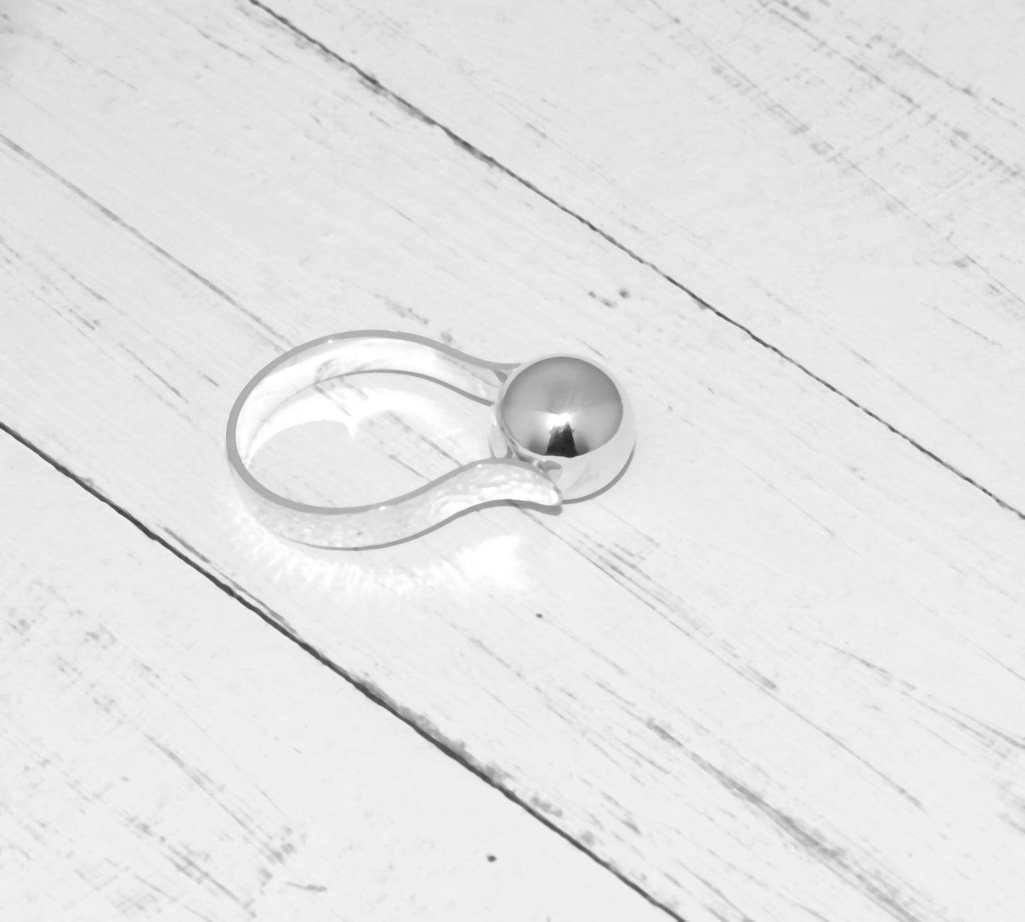 Sterling Silver Ball Ring With Textured Shank