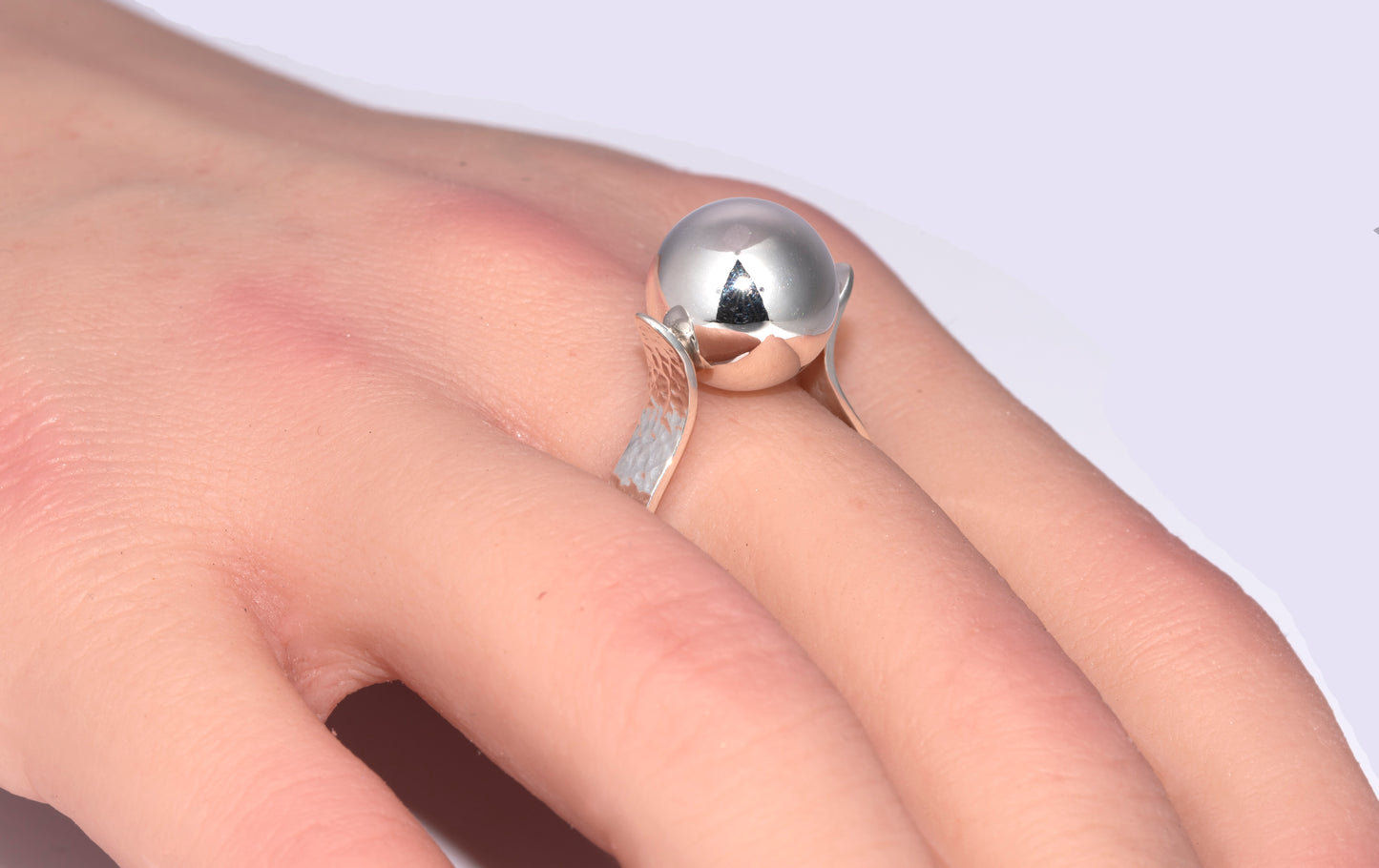 Sterling Silver Ball Ring With Textured Shank