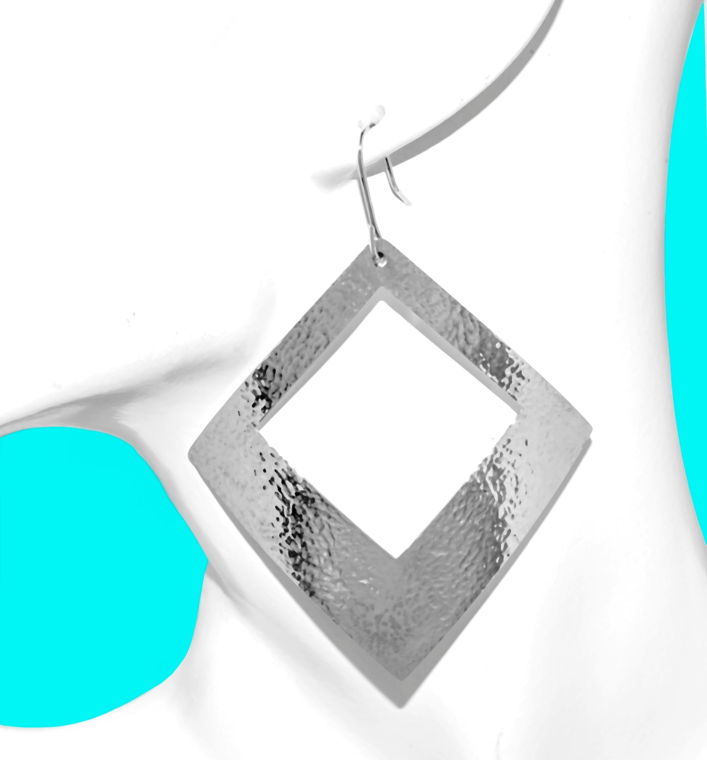 Sterling Silver Large Curved Square Textured Earrings