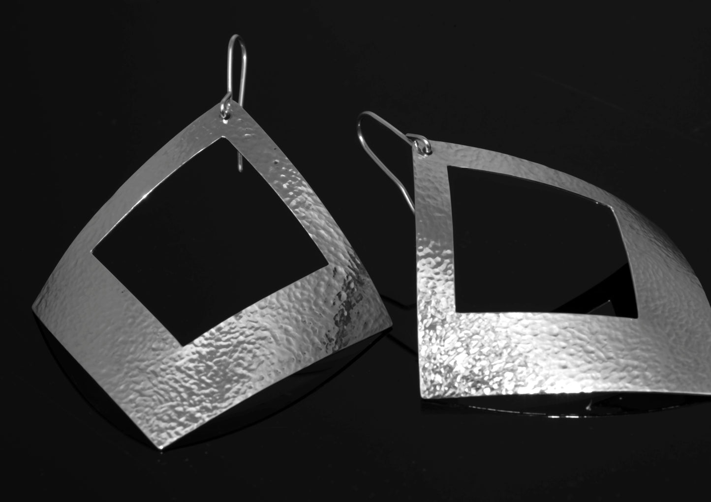 Sterling Silver Large Curved Square Textured Earrings