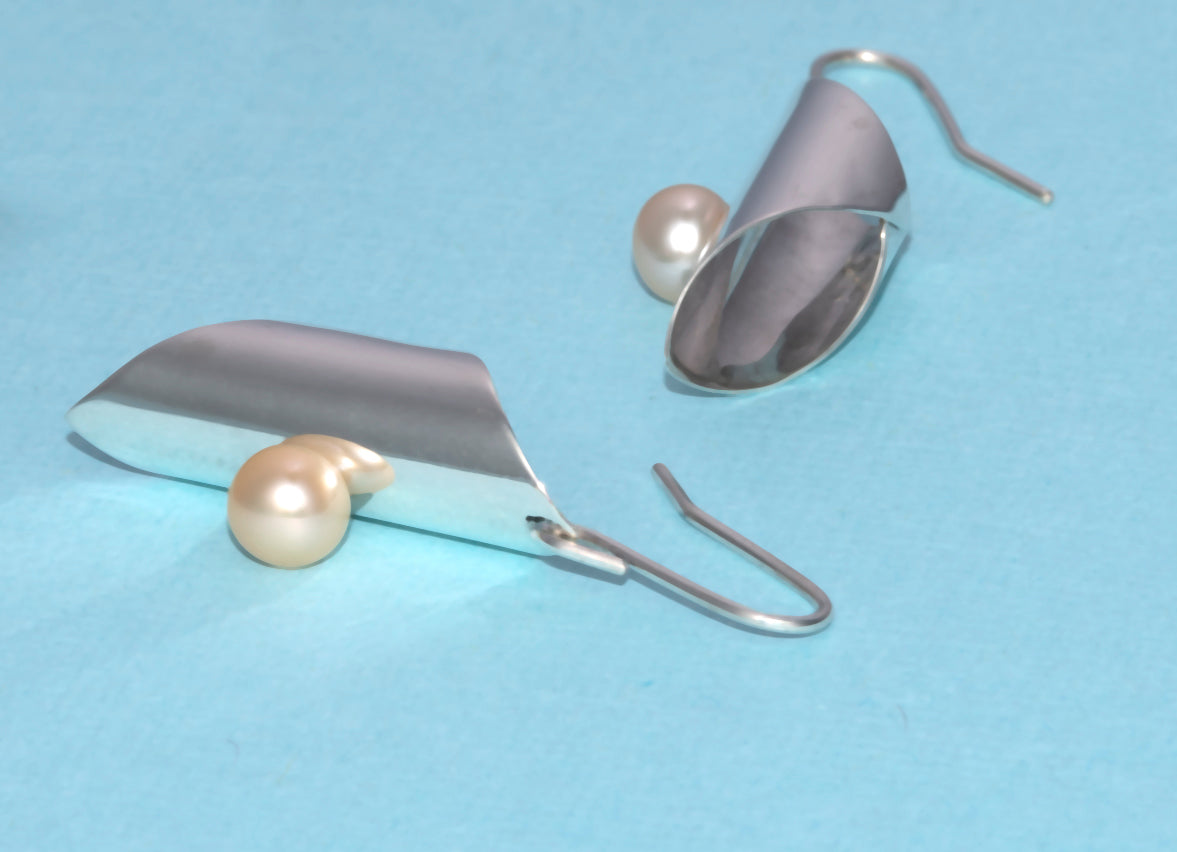 Sterling Silver Tube Earrings With Pearl