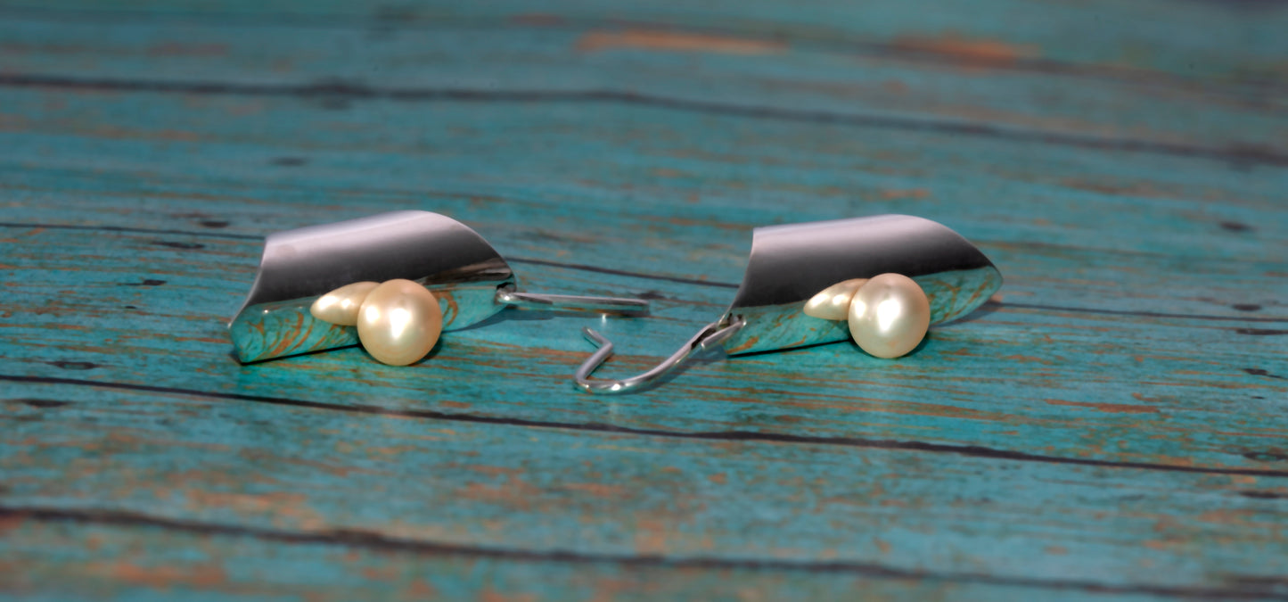 Sterling Silver Tube Earrings With Pearl