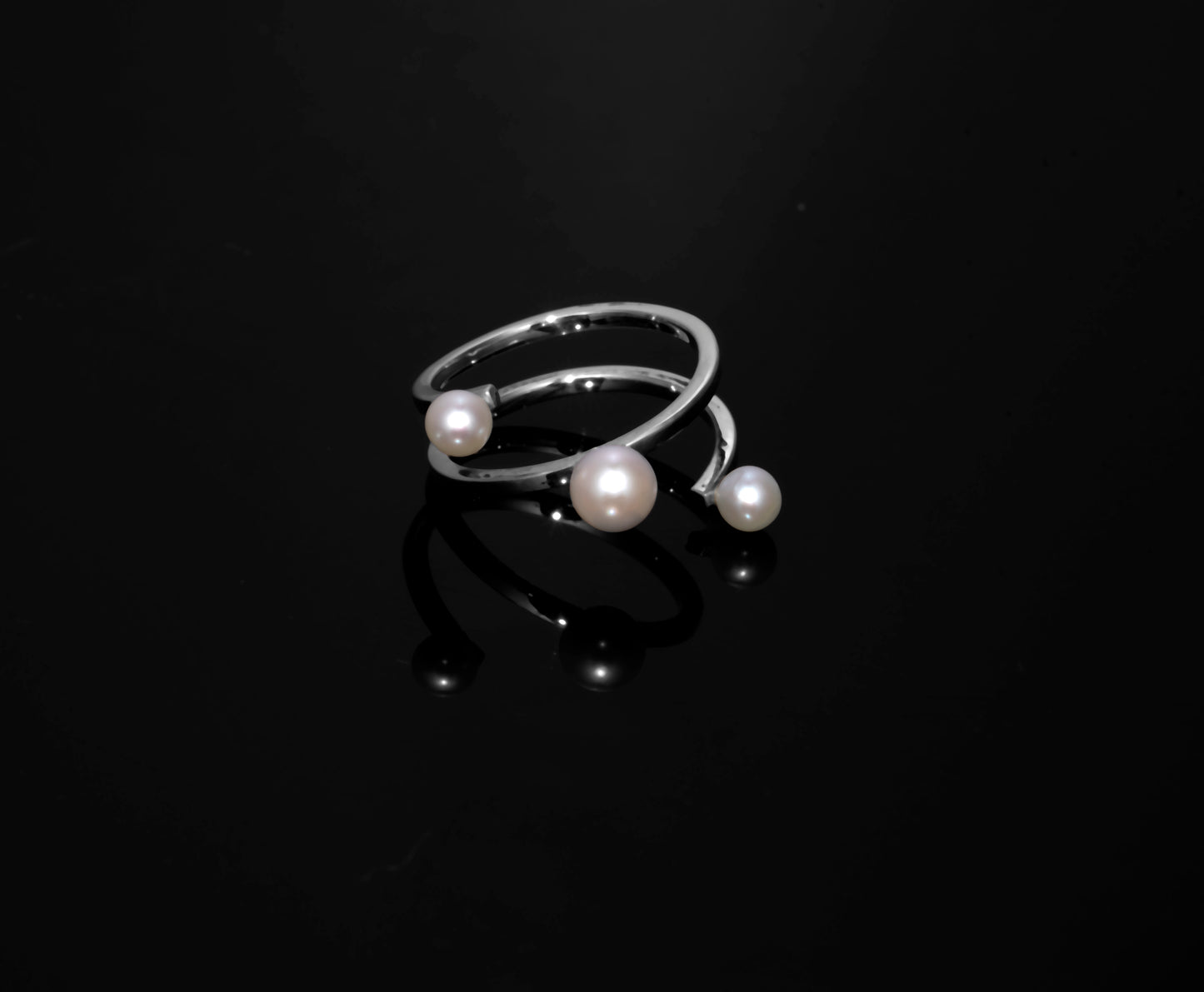 Sterling Silver Wire Open Shank Ring With White Pearls