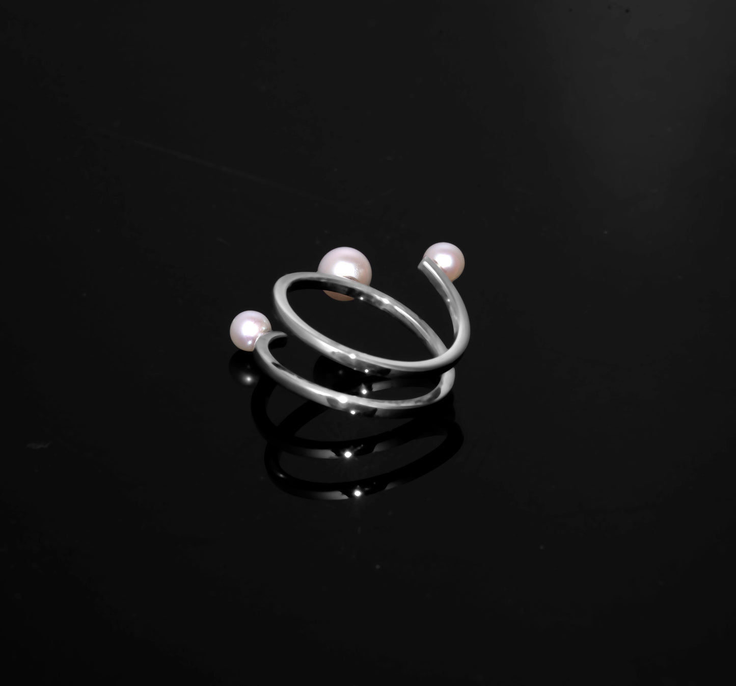 Sterling Silver Wire Open Shank Ring With White Pearls