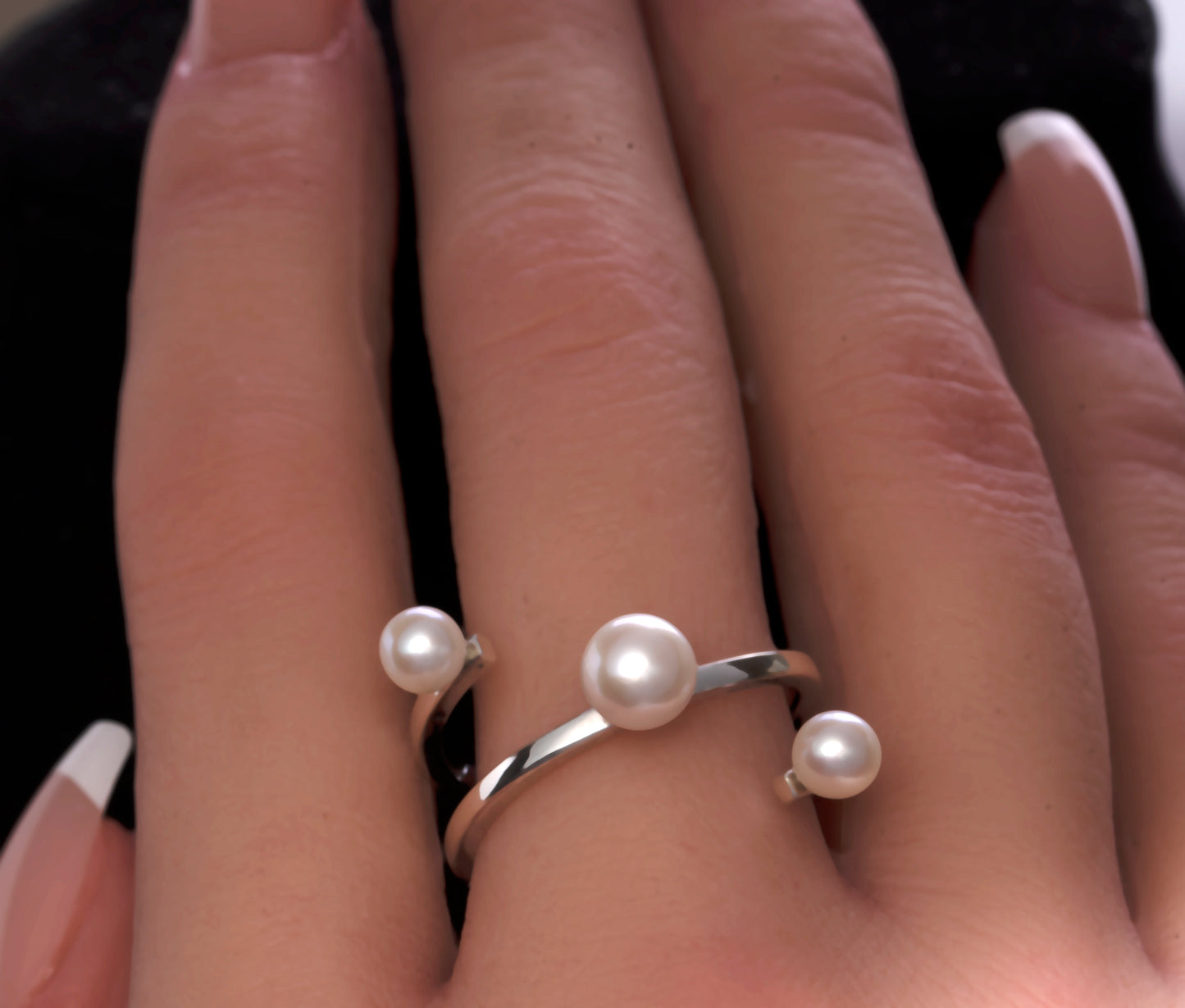 Sterling Silver Wire Open Shank Ring With White Pearls