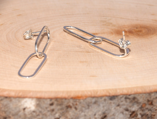 Sterling Silver Double Link Stud Earrings