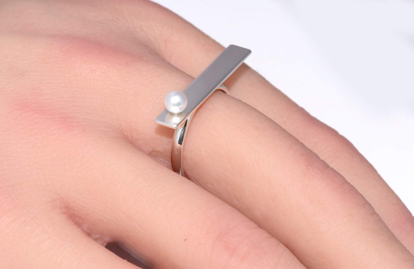 Sterling Silver Flat Top Ring With Pearl