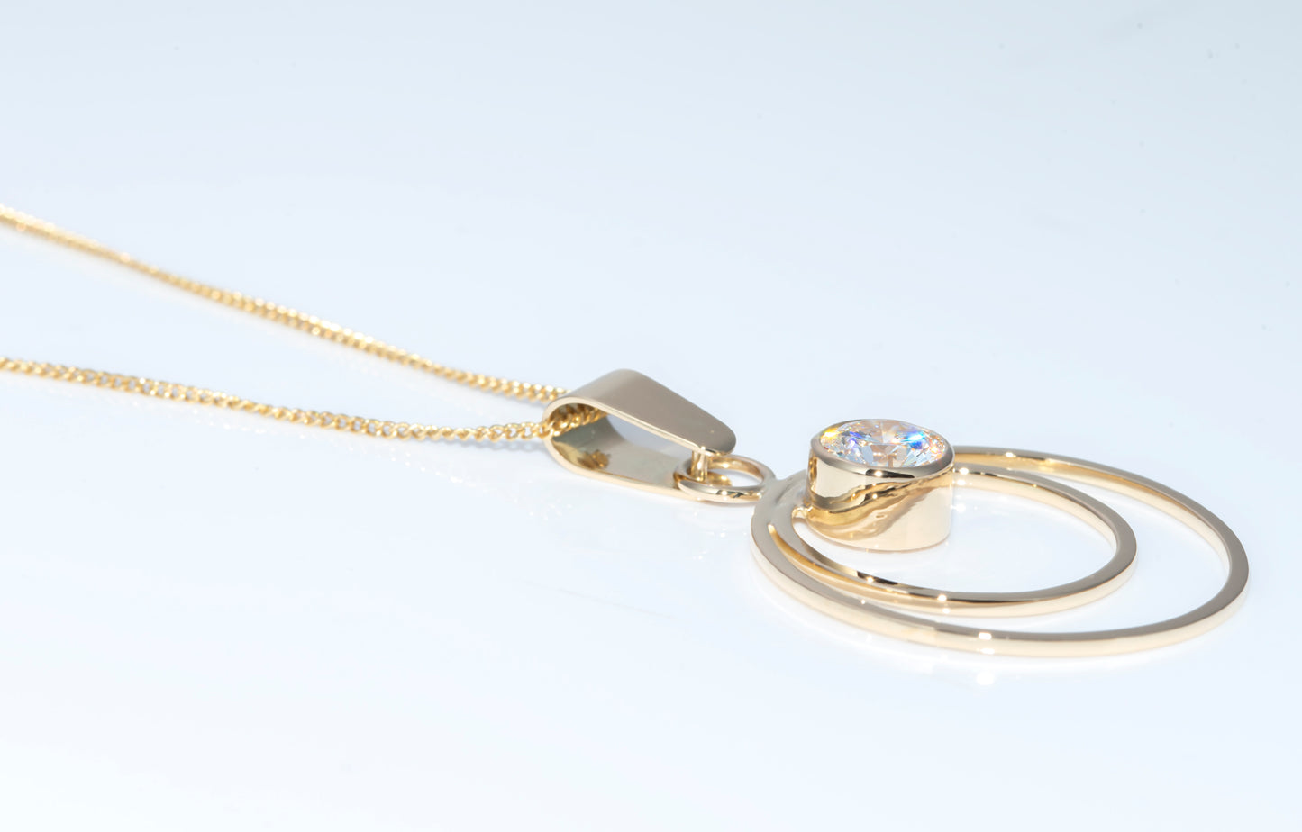 14K Yellow Gold Double Hoop Necklace With Round Lab Grown Diamond