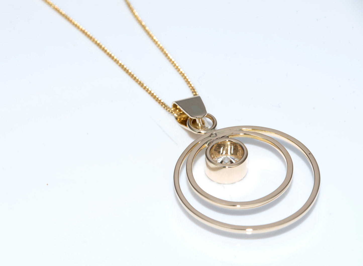 14K Yellow Gold Double Hoop Necklace With Round Lab Grown Diamond