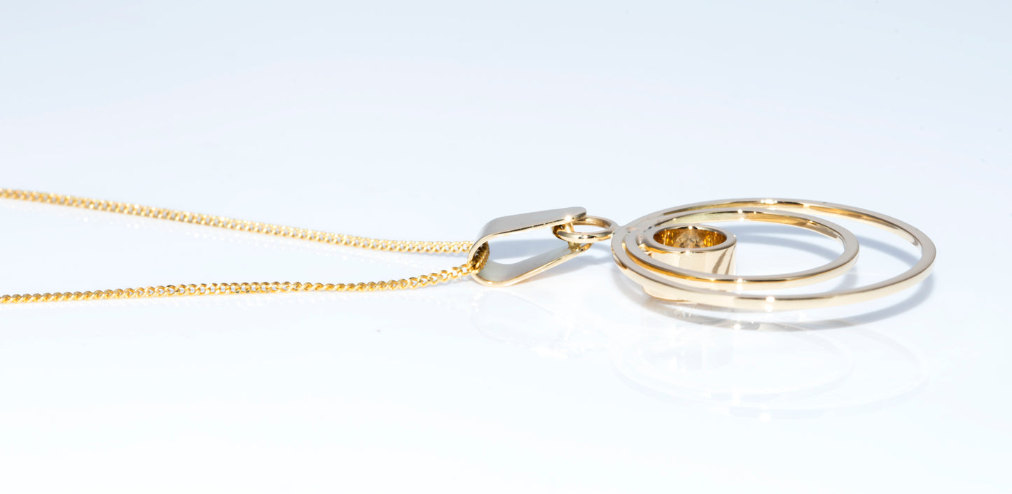 14K Yellow Gold Double Hoop Necklace With Round Lab Grown Diamond