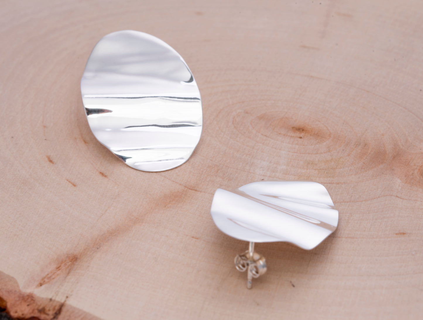 Handmade Sterling Silver Oval Corrugated Stud Earrings