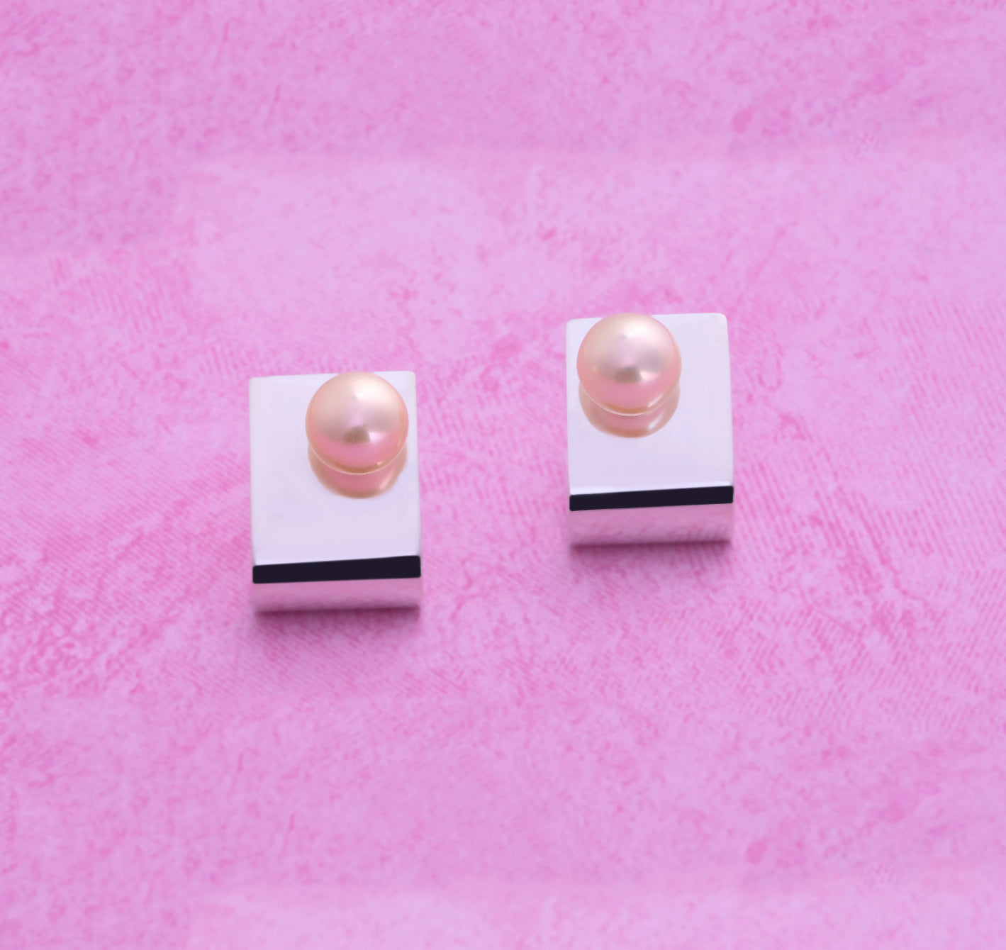 Sterling Silver Square Stud Earrings With Pearls