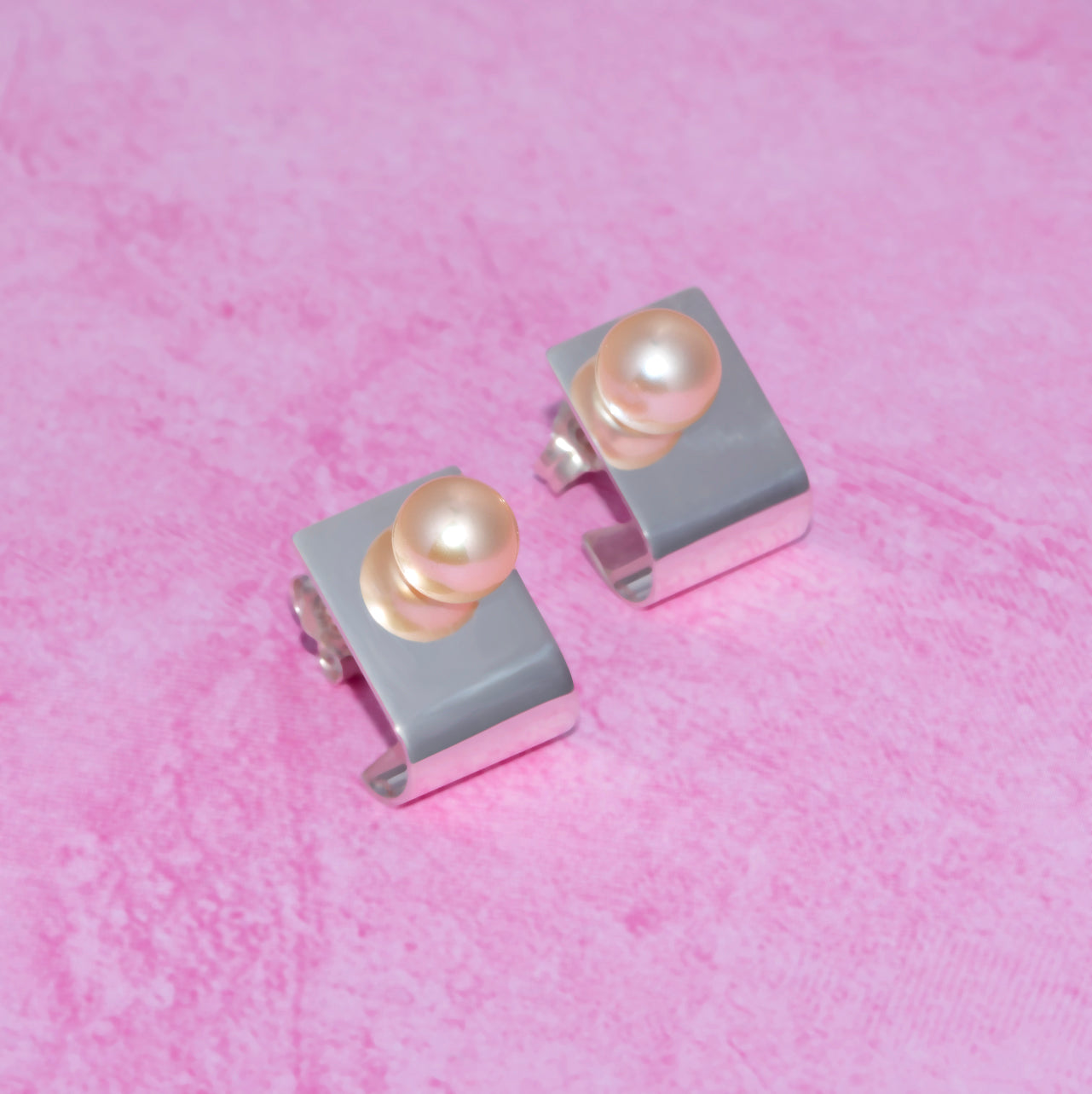 Sterling Silver Square Stud Earrings With Pearls