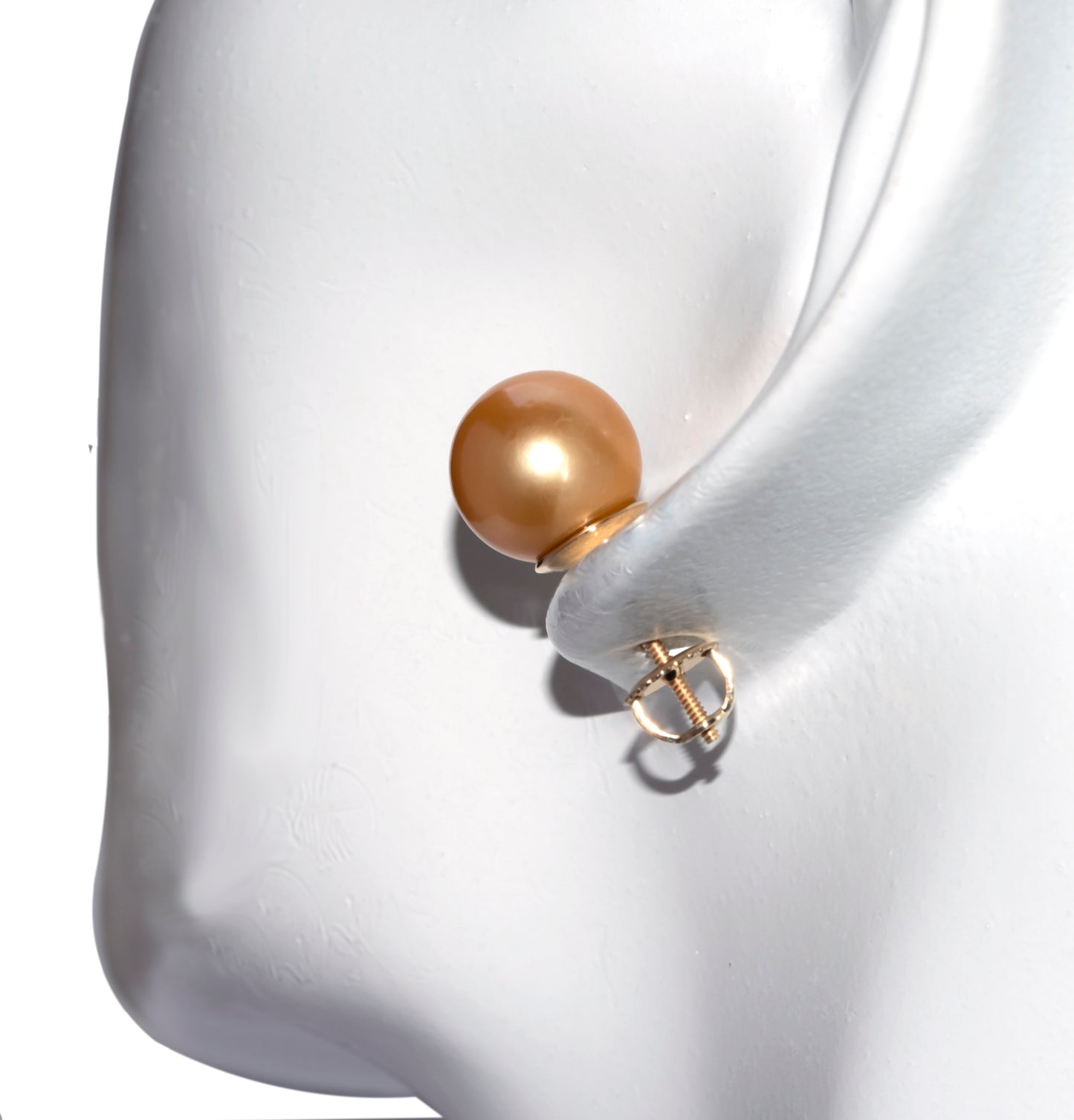 14K Yellow Gold Stud Earrings With Round Gold South Sea Pearls