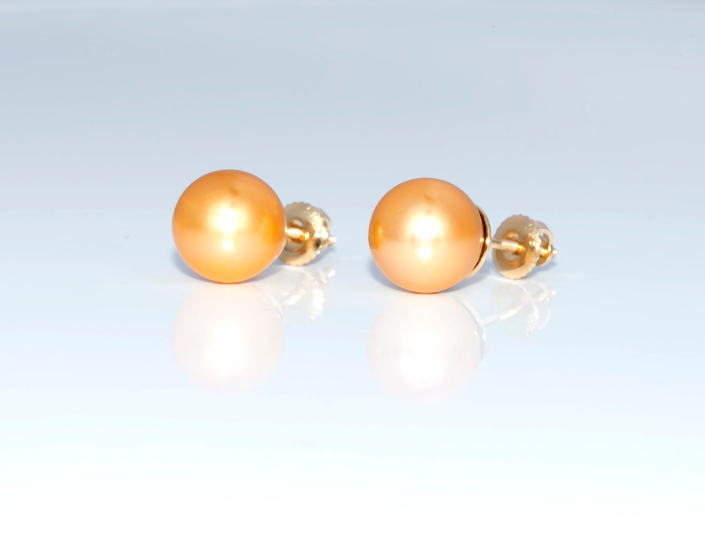 14K Yellow Gold Stud Earrings With Round Gold South Sea Pearls