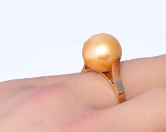 Handmade 14K Yellow Gold Open Shank Ring With Large Gold South Sea Pearl