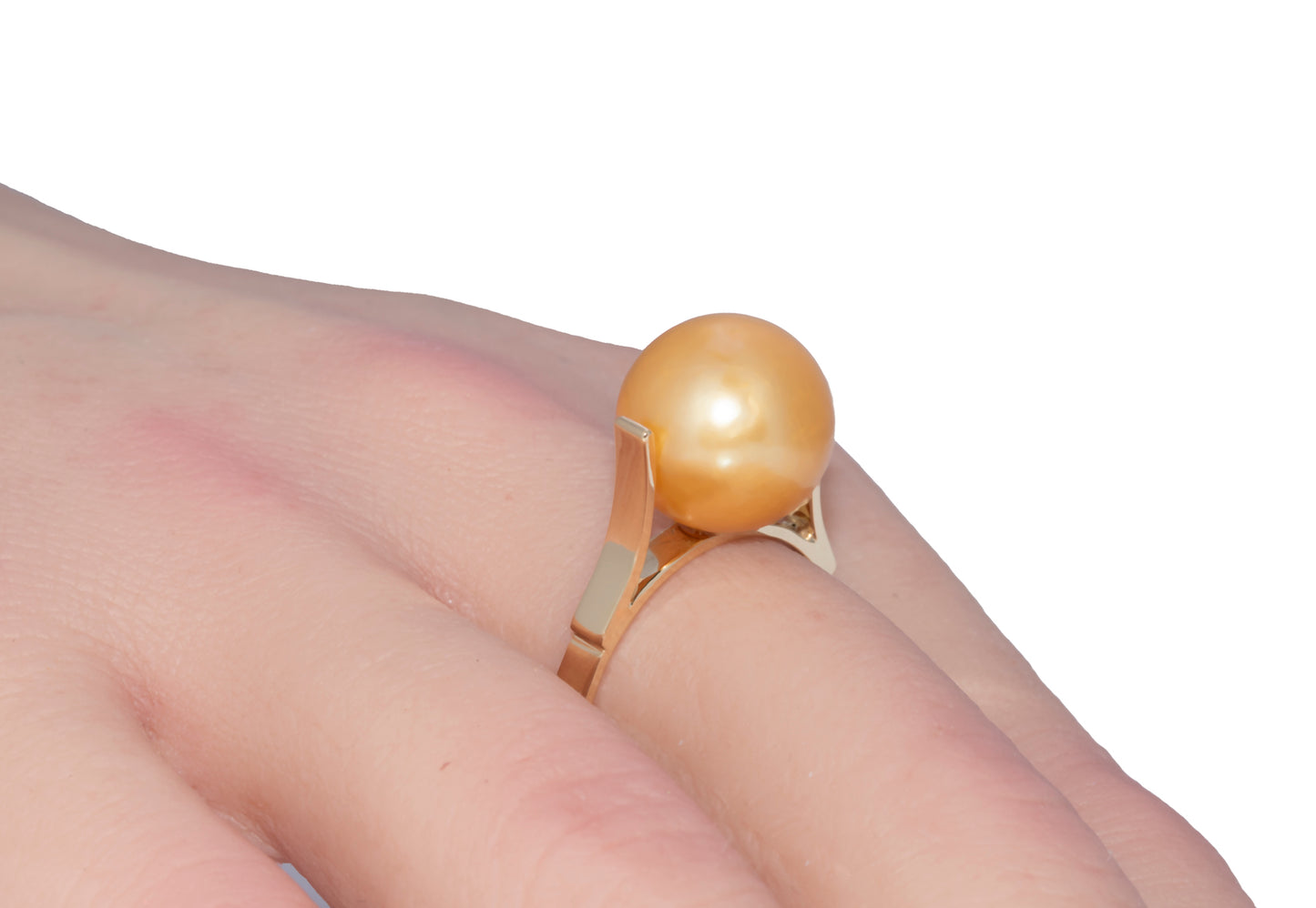 Handmade 14K Yellow Gold Open Shank Ring With Large Gold South Sea Pearl