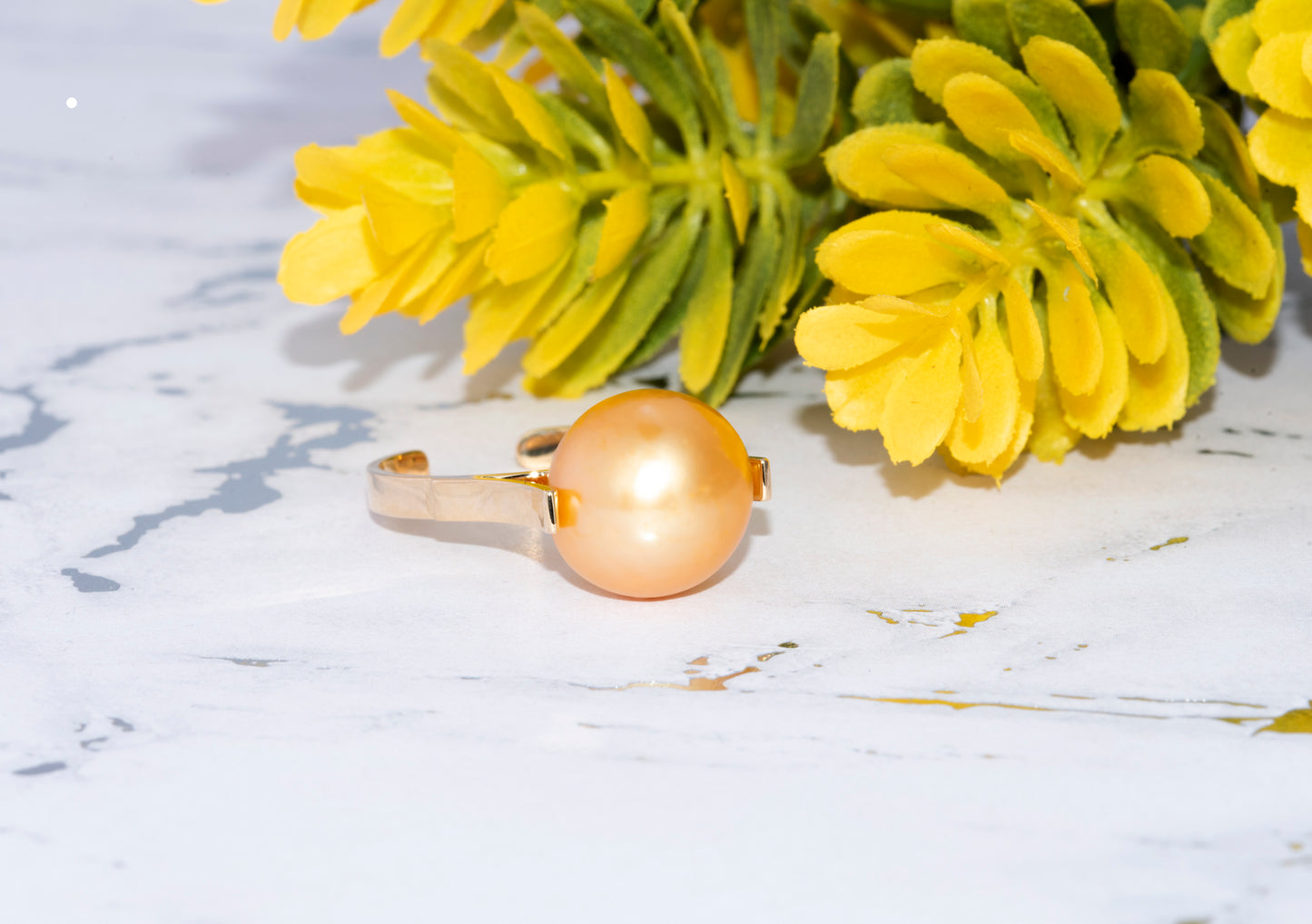 Handmade 14K Yellow Gold Open Shank Ring With Large Gold South Sea Pearl