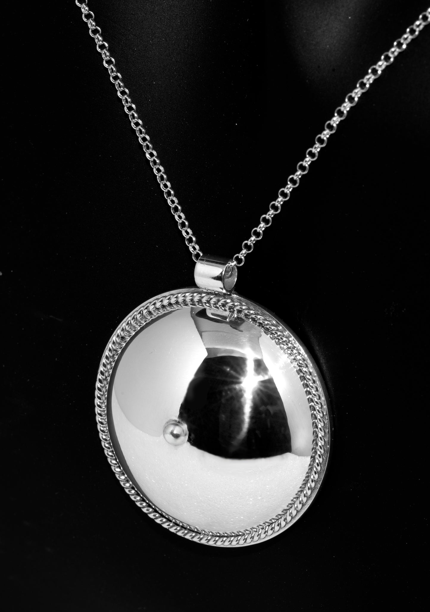 Sterling Silver Large Half Dome Round Pendant