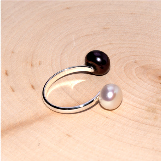 Sterling Silver Open Top Double Pearl Ring