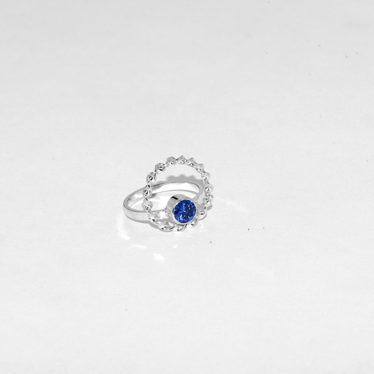 Sterling Silver Twisted Wire Hoop Ring with Cubic Zirconia