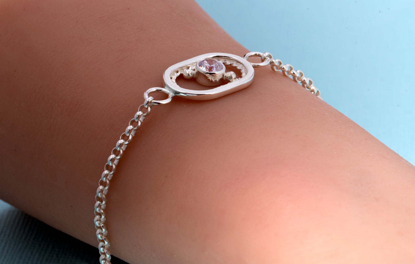 Sterling Silver Oval Shape Bracelet with Cubic Zirconia