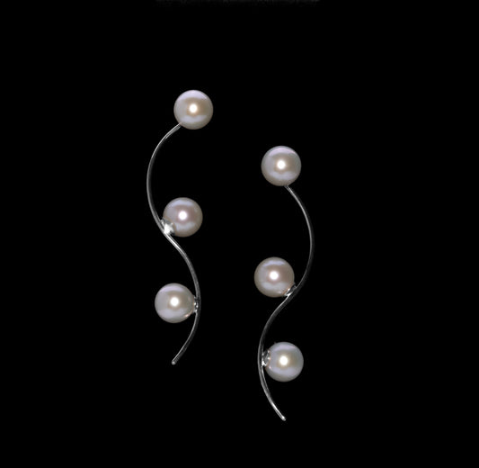 Sterling Silver Waved Pearl Stud Earrings