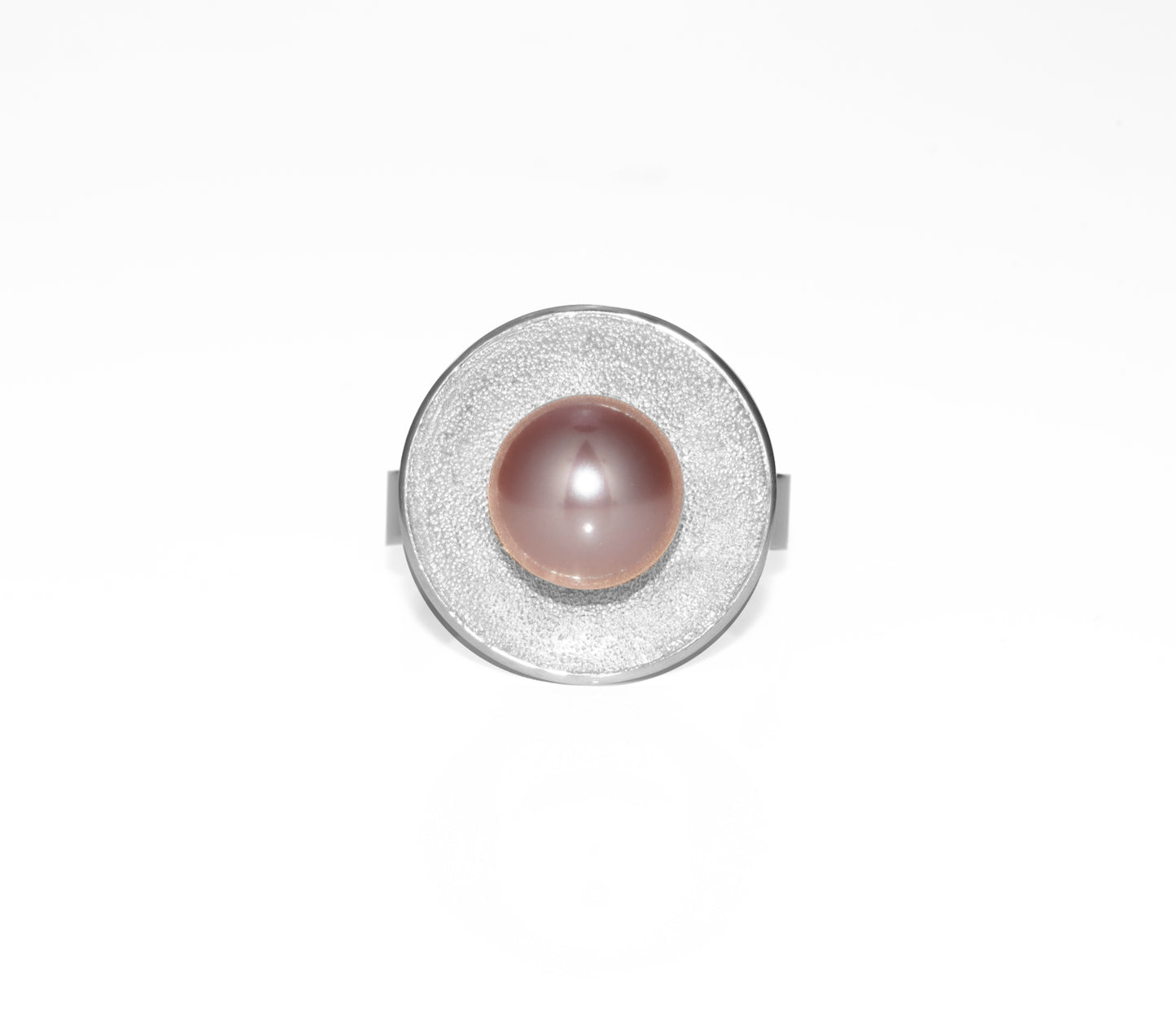 Sterling Silver Textured Bowl-Shaped Ring With Pink Pearl