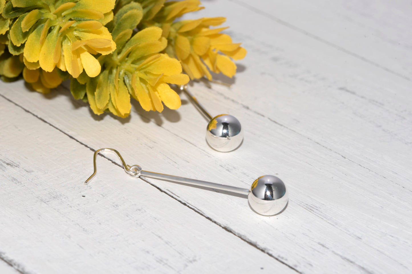 Sterling Silver Round Wire And Ball Earrings