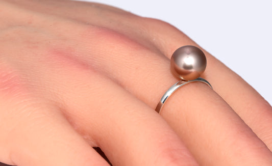 Sterling Silver Ring With Round Lavender Pearl