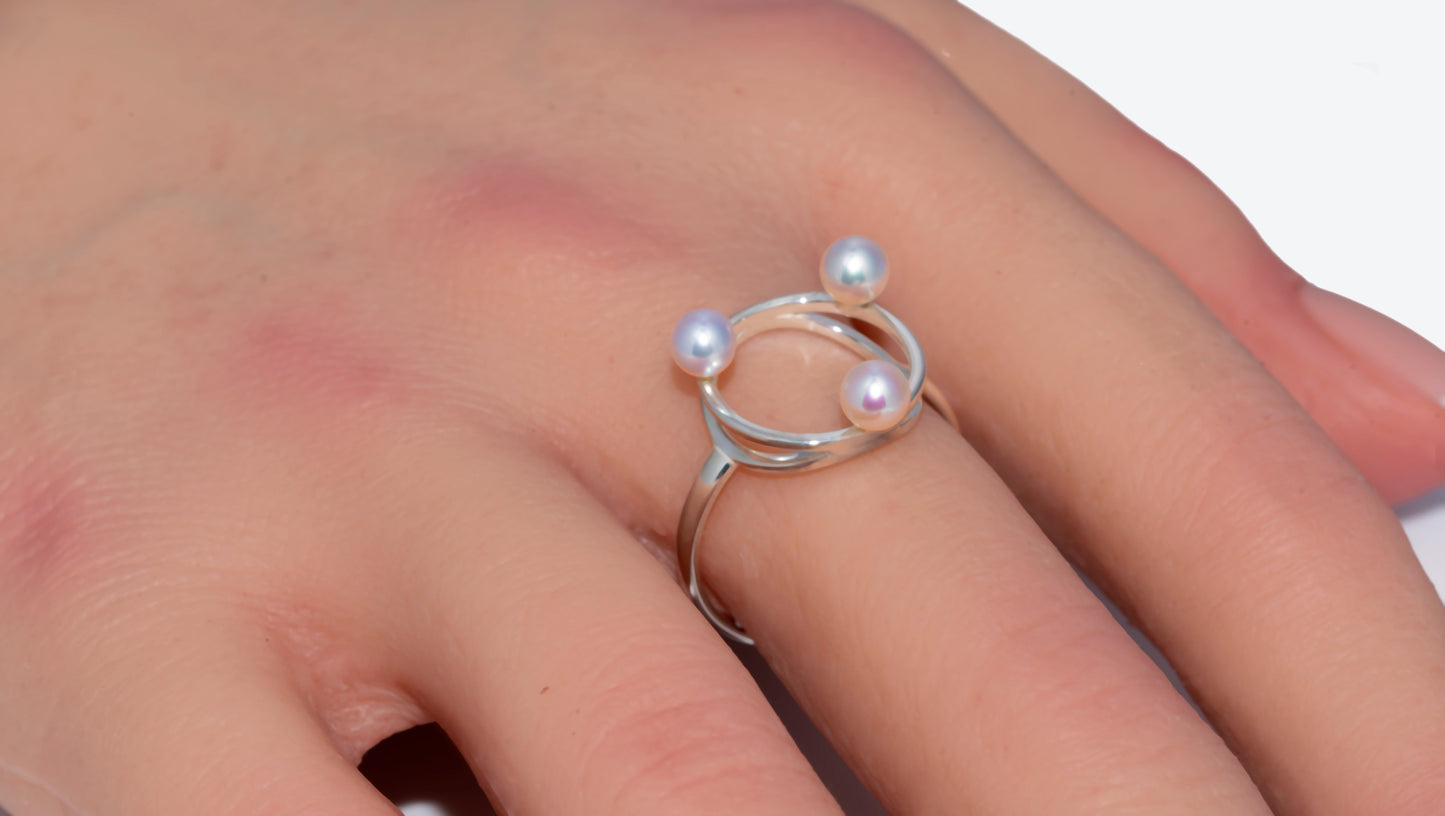 Sterling Silver Hoop Ring With Pearls