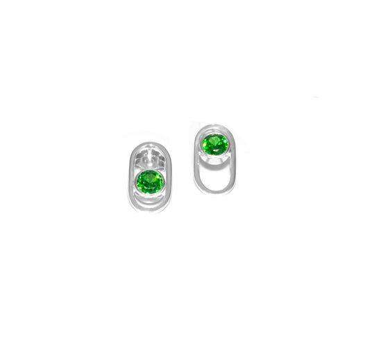 Sterling Silver Small Oval Earrings With Green Cubic Zirconia