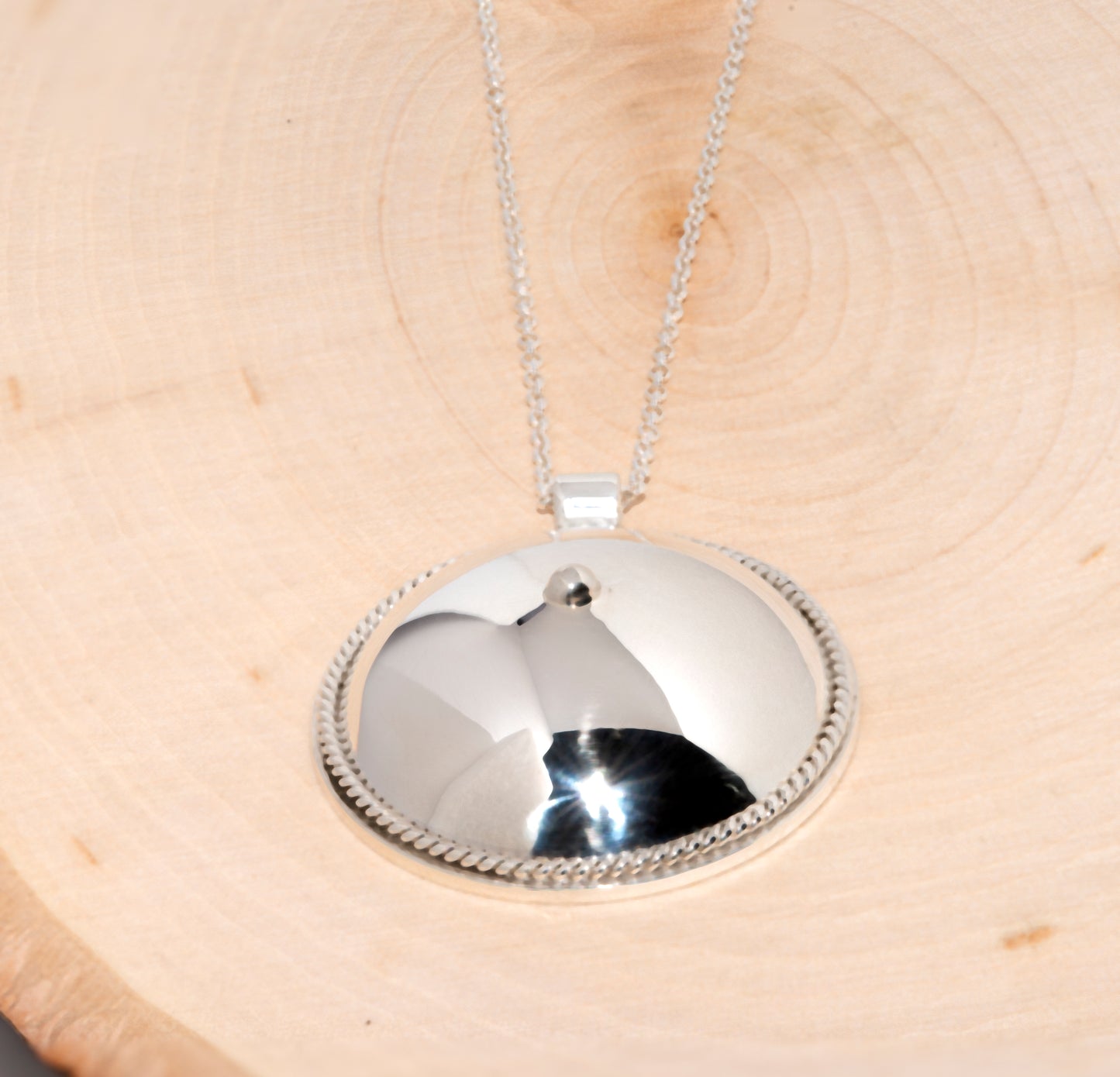 Sterling Silver Large Half Dome Round Pendant