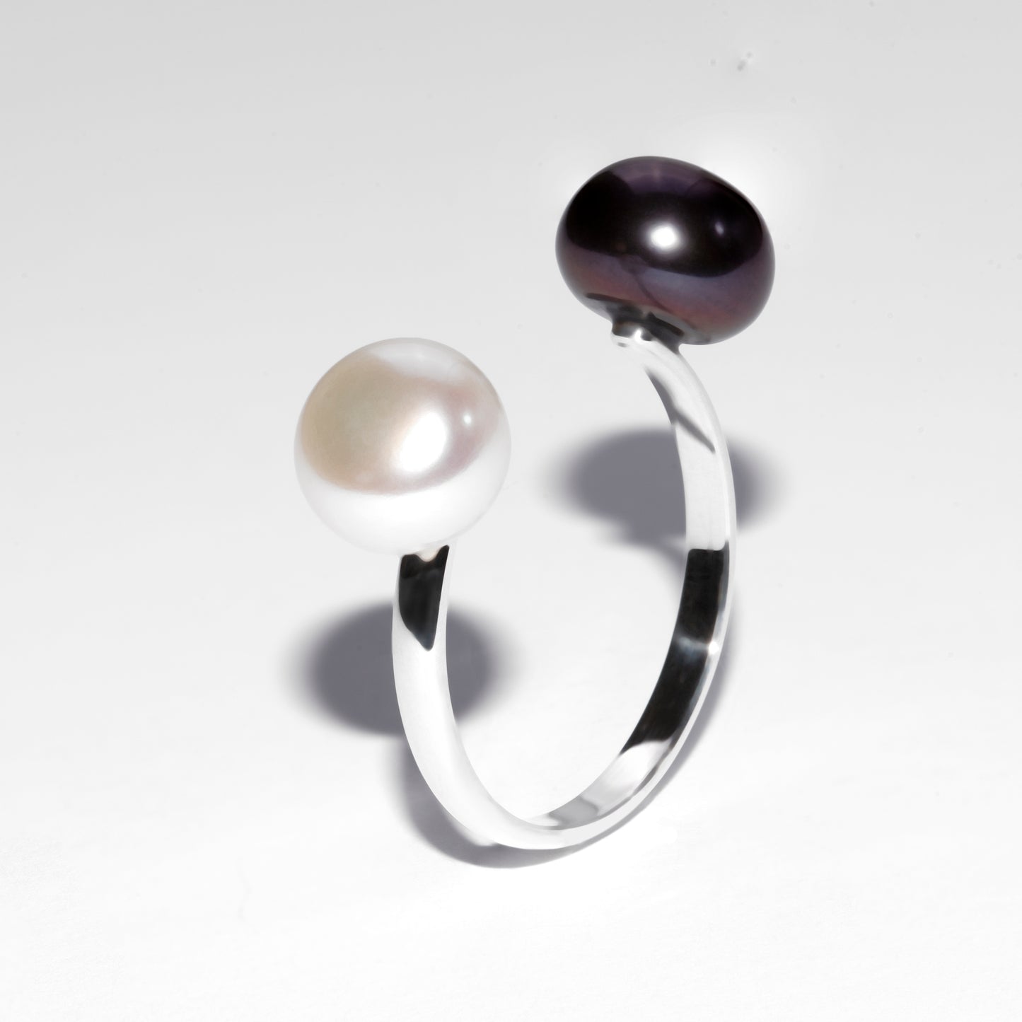 Sterling Silver Open Top Double Pearl Ring